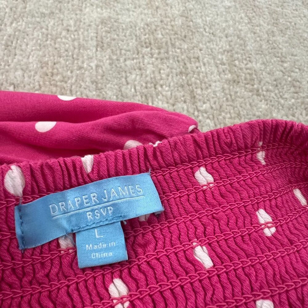 Draper James RSVP Sleeveless Smocked Back Midi Dress L Pink Polka Dot - Picture 2 of 11